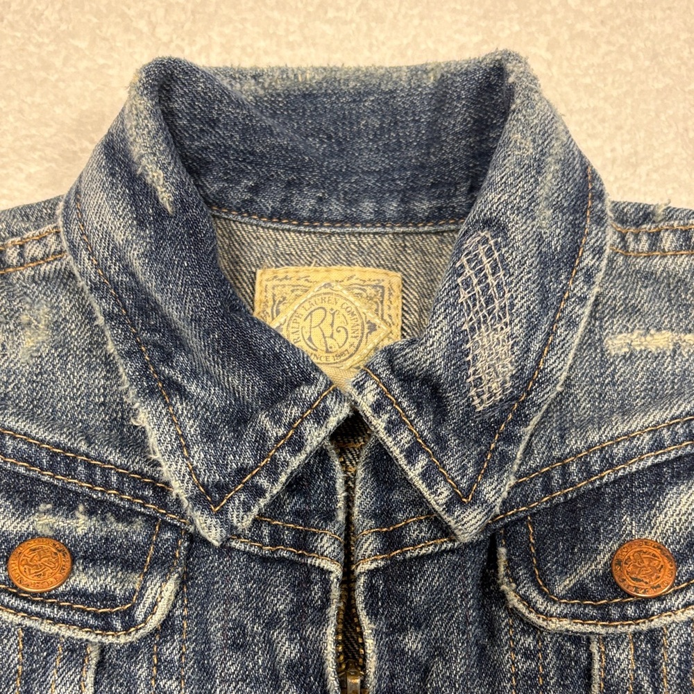 Ralph Lauren Kids vintage Blue Jean zip distressed Denim Jacket 18m - Picture 3 of 8